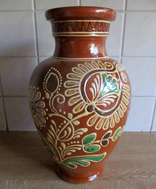 Oude vaas ringeloor decor aardewerk schilderij landschap, Huis en Inrichting, Woonaccessoires | Vazen, Gebruikt, Overige kleuren