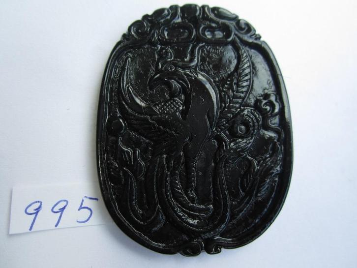 Amulet hanger van chinese jade 995 # feniks, Sieraden, Tassen en Uiterlijk, Kettinghangers, Zo goed als nieuw, Steen of Mineraal