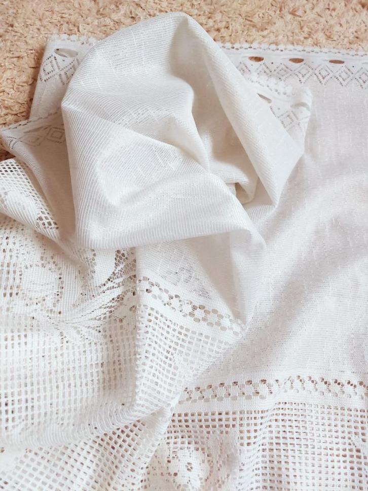 Lang kanten valletje vitrage met paddenstoelen - 340 x 60 cm, Huis en Inrichting, Stoffering | Gordijnen en Lamellen, Zo goed als nieuw