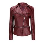 Rode leren jas dames motor korte motorjas biker jack vrouwen, Verzenden, Nieuw, Rood
