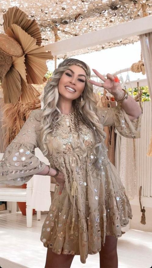 Ibiza boho tuniek/jurkje met lovers/spiegeltjes en kwastjes, Kleding | Dames, Jurken, Boven de knie, Ophalen of Verzenden