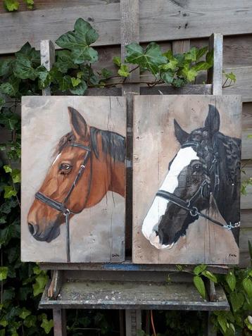 Paard pony portret op steigerhout beschikbaar voor biedingen