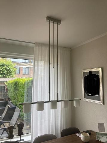 Hang- en stalamp (set) van RVS & melkglas beschikbaar voor biedingen