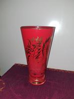 Rode vaas met gouden draak, 32 cm, Gebruikt, Ophalen of Verzenden, Glas, Minder dan 50 cm
