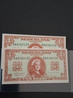 2x 1 gulden biljet unc opvolgende nr bieden, Ophalen of Verzenden