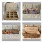 Brocante oude stoffen doosjes / 1 met vakverdeling, Antiek en Kunst, Curiosa en Brocante, Ophalen of Verzenden