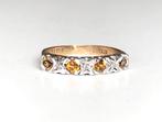 Gouden vintage ring citrien citrine diamant maat 17,5, Gebruikt, Geel, Ophalen of Verzenden, 17 tot 18