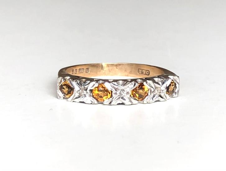 Gouden vintage ring citrien citrine diamant maat 17,5, Sieraden, Tassen en Uiterlijk, Ringen, Gebruikt, Dame, 17 tot 18, Geel