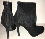 GLAMOROUS zwarte suede Ibiza style fringe enkel laarzen 37, Lage of Enkellaarzen, Glamouros, Ophalen of Verzenden, Zo goed als nieuw