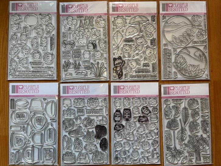 Clearly Besotted sets, zie omschrijving, balloons/container, Hobby en Vrije tijd, Stempelen, Zo goed als nieuw, Clearstamp, Ophalen of Verzenden