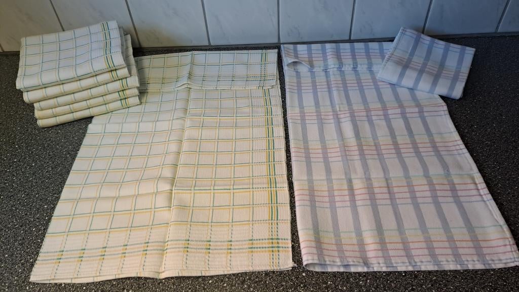 8 vintage theedoeken, Gebruikt, Wit, Onbekend, Onbekend