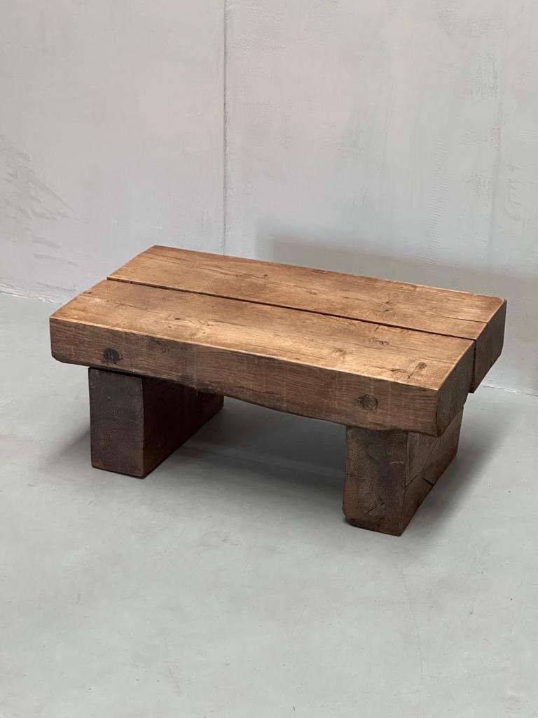 Brutalist Wabi Sabi Salontafel, Sidetable Massief Eiken, Ophalen
