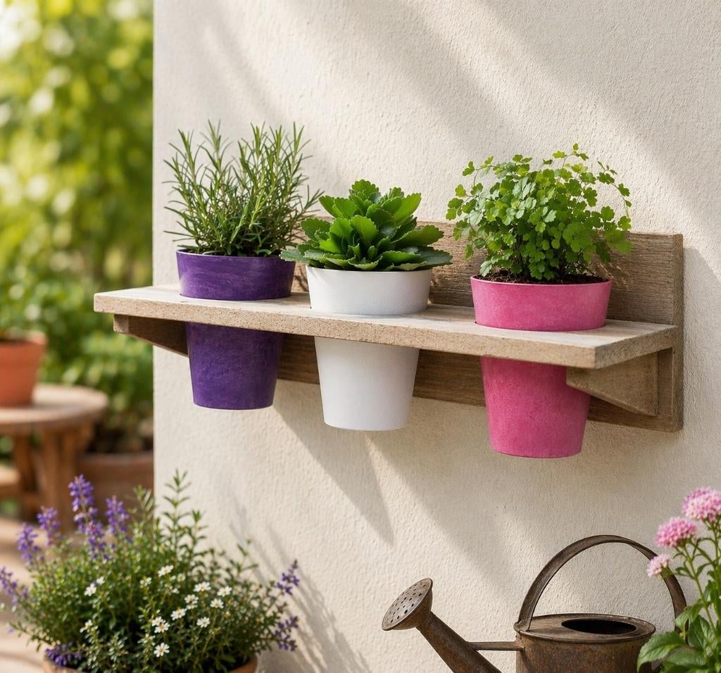 Partij houten wandrekken met drie potten 125553, NHP International, Minder dan 30 cm, Ophalen of Verzenden, Info@nhp-international.com