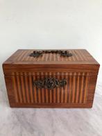 Antiek Hollands theekistje, ingelegd hout, zink + sleuteltje, Ophalen of Verzenden
