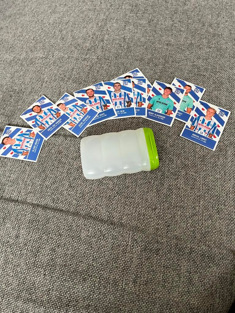 Sc Heerenveen Spelerstickers (10 stuks)+ klein bakje, Ophalen of Verzenden, Gebruikt, Overige binnenlandse clubs, Spelerskaart
