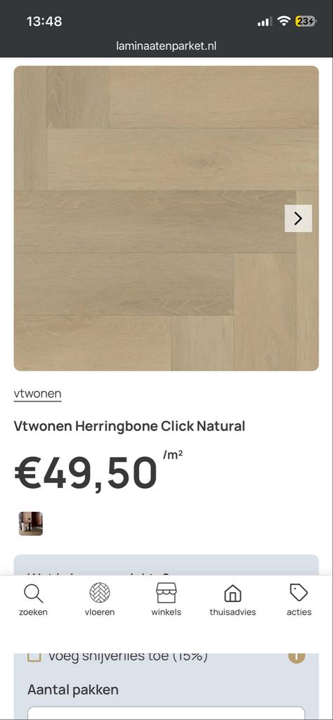 Nieuwe 6x Click PVC vloer vissengraat VT Wonen Natural Oak, Kunststof, 50 tot 150 cm, Overige typen, Nieuw