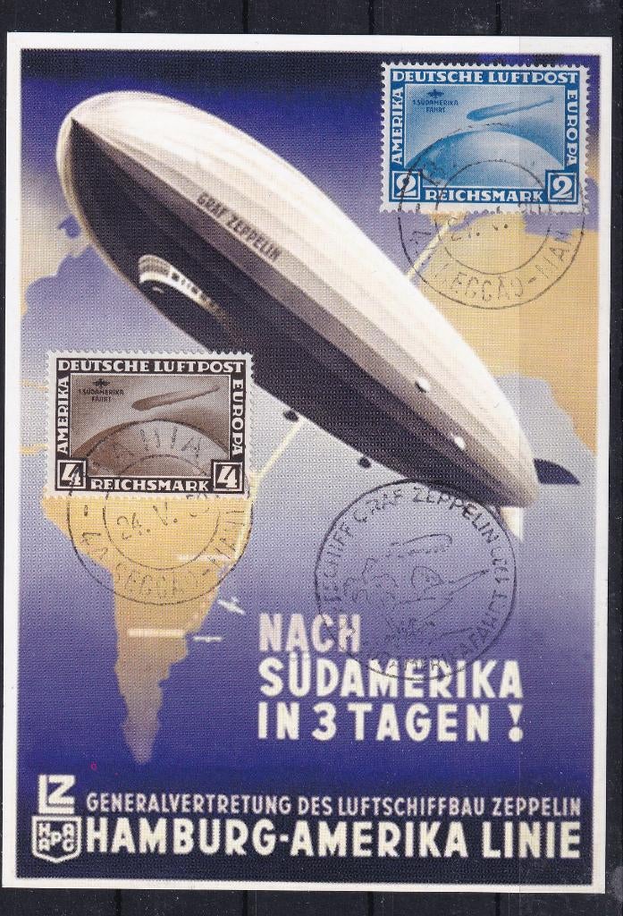 X93) 2x zeppelin op AK Hamburg-Amerika linie maakwerk, Verzenden, Duitse Keizerrijk, Gestempeld