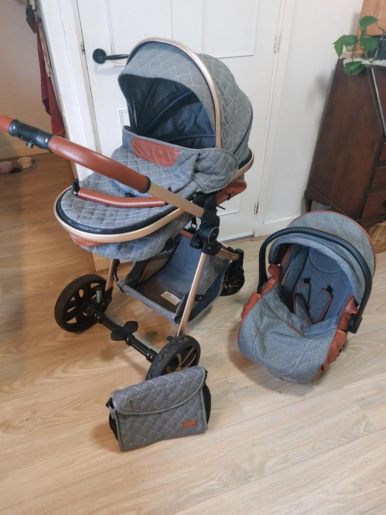 Moni kinderwagen en Maxi-Cosi set grijs/rosé, Ophalen