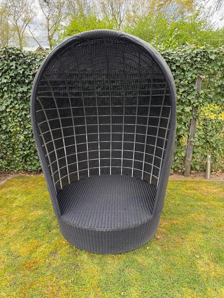 Grote zwarte wicker strandstoel, Tuin en Terras, Tuinstoelen, Zo goed als nieuw, Wicker, Ophalen