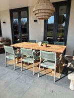 6 x Stijlvolle dining tuinstoel met houten frame en wicker, Ophalen, Gebruikt, Hout, Stapelbaar