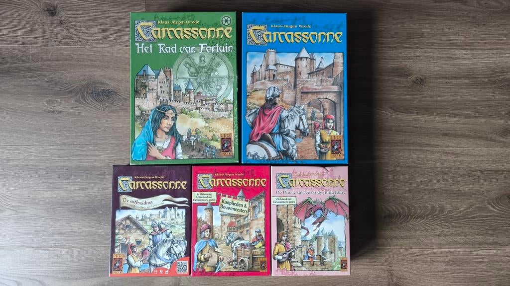 Carcassonne basisspel + 4 uitbreidingen (compleet pakket), Hobby en Vrije tijd, Gezelschapsspellen | Bordspellen, Vijf spelers of meer