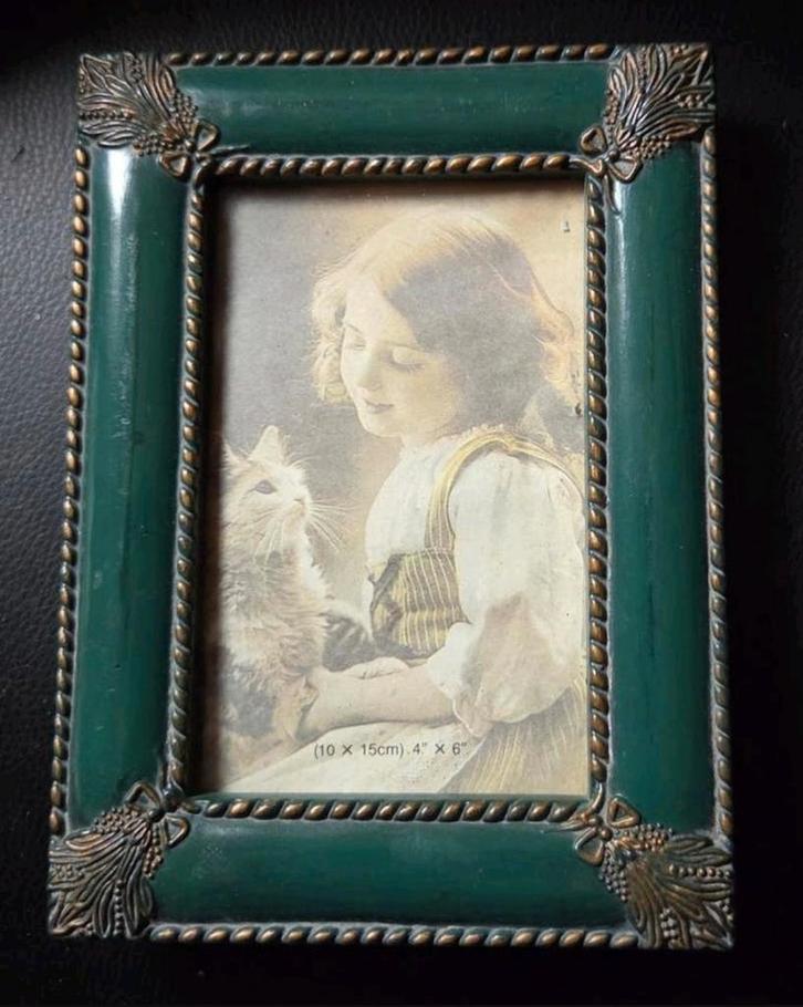 Brocante fotolijst groen (18,514 cm), Audio, Tv en Foto, Fotografie | Fotolijsten, Zo goed als nieuw, Ophalen of Verzenden