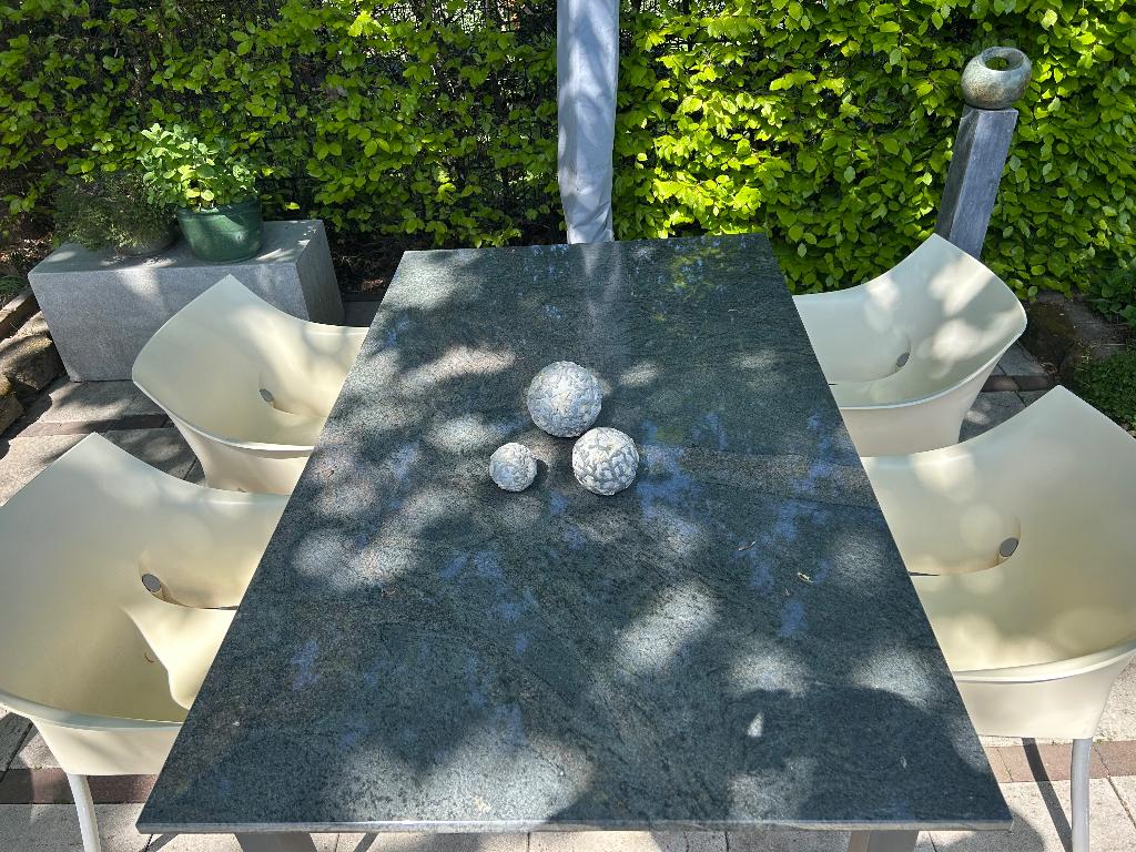 Tuintafel granieten blad T.E.A.B., Ophalen, Zo goed als nieuw, Rechthoekig, Overige materialen