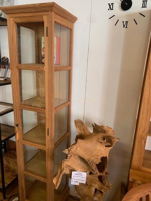 Vitrinekast met 3 zijden glas + Teakhout, 40 x 40 x 190cm., Ophalen, Nieuw