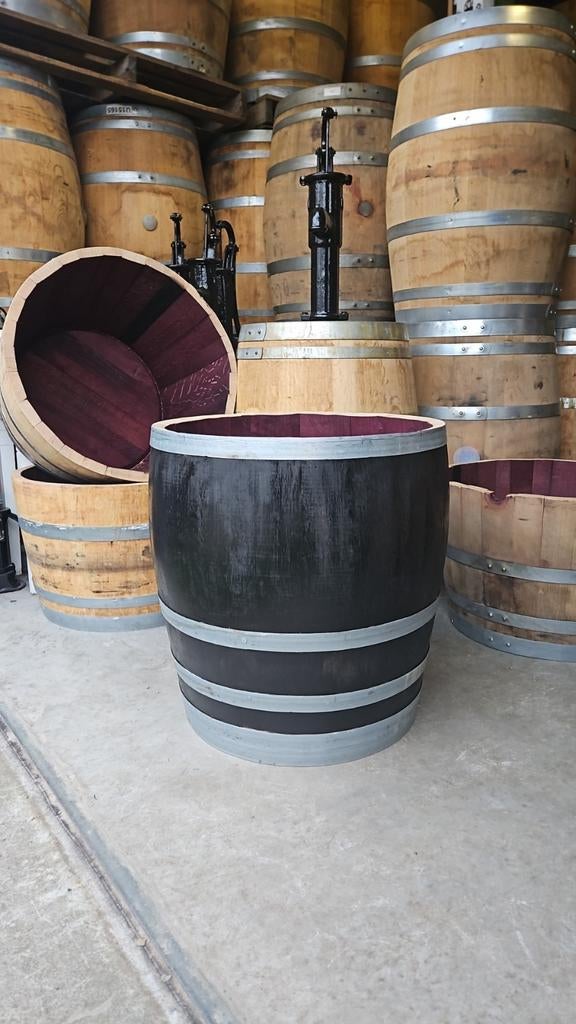 Eikenhouten Wijnvat Bloembak / IJsbad / Drinkbak, Tuin en Terras, Bloembakken en Plantenbakken, Gebruikt, Rond, Ophalen of Verzenden