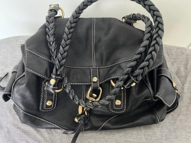 Francesco Biasia, luxe Italiaanse zwart leren handtas, Verzenden, Zo goed als nieuw, Zwart, Handtas
