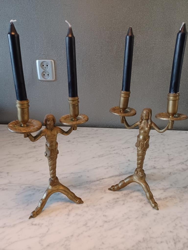 Antieke koperen kaarsenstandaards, Ophalen of Verzenden