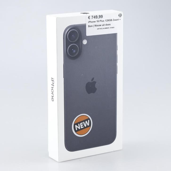 iPhone 16 Plus 128GB Zwart + Bon | Nieuw uit doos, Telecommunicatie, Mobiele telefoons | Apple iPhone, Nieuw