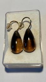 14 krts gouden rookkwarts pampel oorhangers, Hangers, Nieuw, Ophalen of Verzenden, Met edelsteen