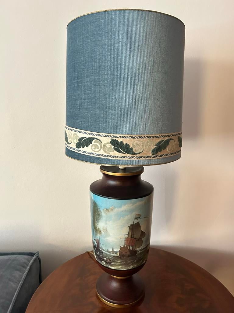 Antieke tafellampen met nautische afbeeldingen, 50 tot 75 cm, Zo goed als nieuw, Stof, Antiek