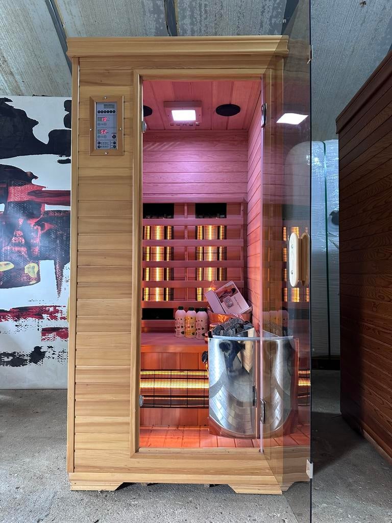 COMBI SAUNA INFRAROOD MET OPGIETKACHEL GRATIS MONTAGE! 🚚, Sport en Fitness, Sauna, ., Fins of Traditioneel, Complete sauna, Ophalen of Verzenden