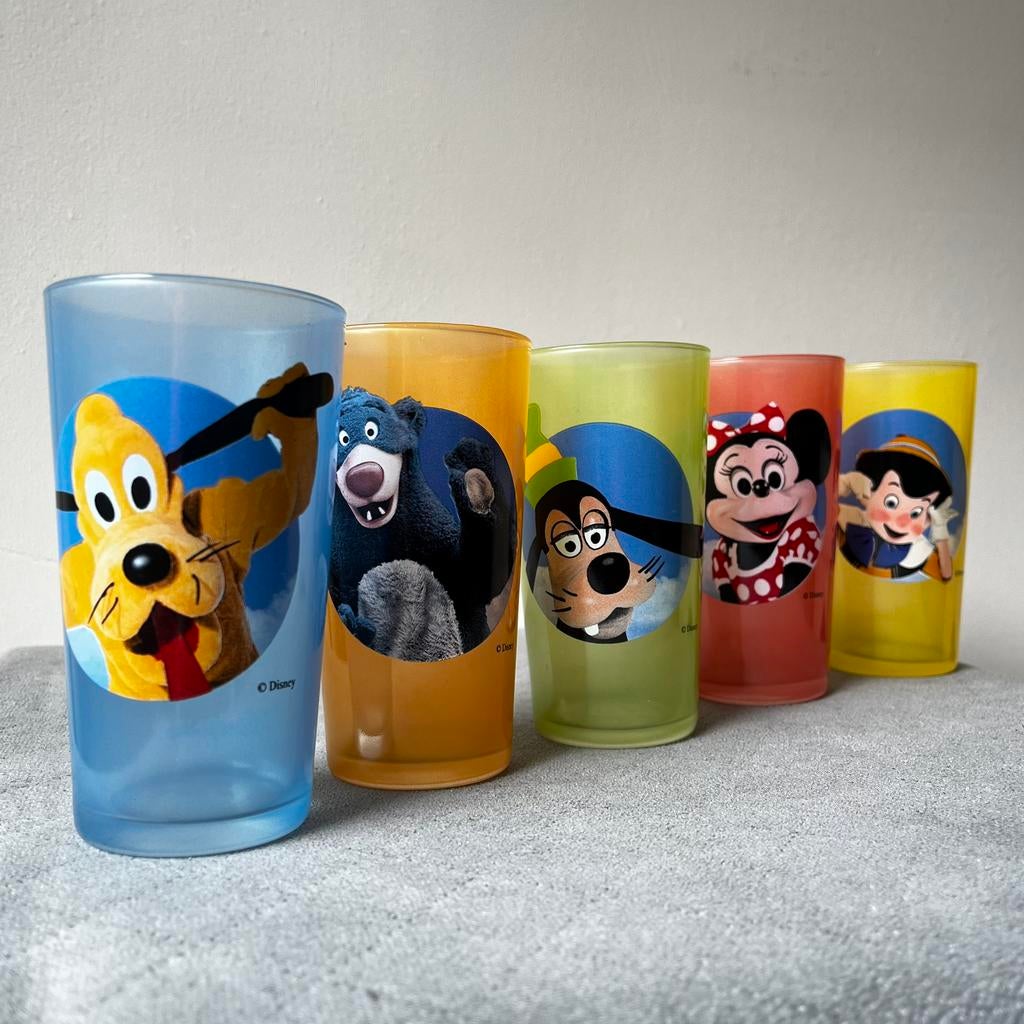 Disney Esso glazen – Disneyland Paris – 5 stuks –Vintage 90s, Verzenden, Mickey Mouse, Zo goed als nieuw, Servies