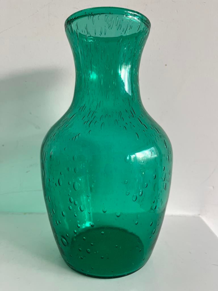 VINTAGE VAAS. —  FLESGROEN. —. BUBBLE EFFECT., Gebruikt, Overige kleuren, Ophalen of Verzenden, Glas