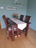 Koloniale eethoek met uitschuifbare tafel en 6 stoelen, Ophalen, Gebruikt, Koloniaal, Teakhout