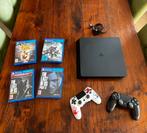 Sony PlayStation 4 Slim Bundel – 2 Controllers + 4 Games, Met 2 controllers, Ophalen of Verzenden, Zo goed als nieuw, Slim