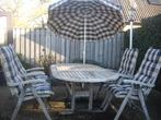 tuinset + kussens, Ophalen, 4 zitplaatsen, Gebruikt, Teakhout