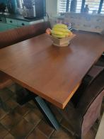 Robuuste eettafel met metalen X-poot, Huis en Inrichting, Tafels | Eettafels, Overige houtsoorten, Gebruikt, Industrieel, Modern