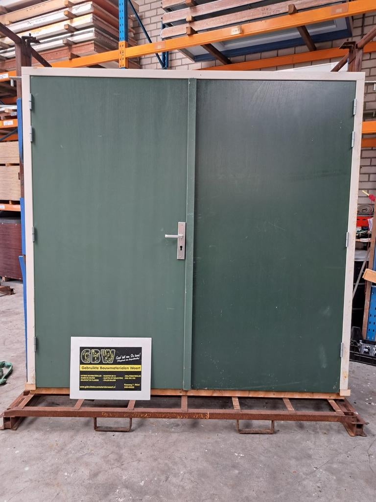 hardhouten garagedeur 217,5x210 cm, schuurdeur, dubbele deur, Ophalen, Gebruikt, 200 cm of meer, 200 cm of meer