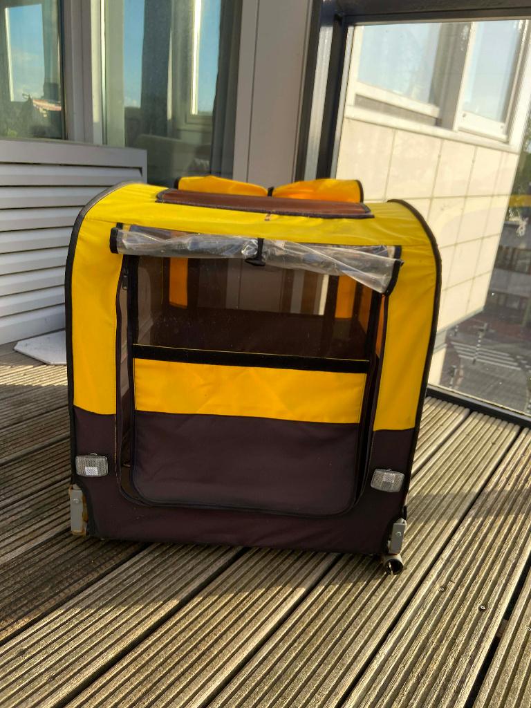 Aanhanger Blue Bird 79x63x61cm voor (midden)grote honden, Ophalen, Vering, 20 tot 40 kg, Zo goed als nieuw