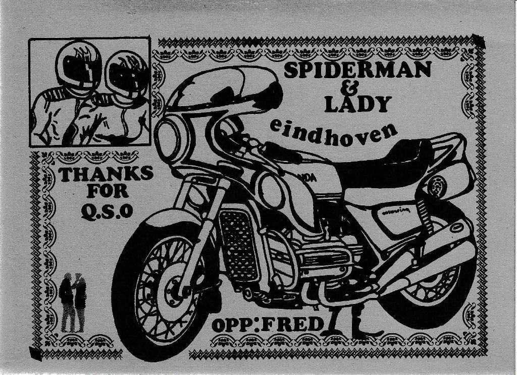 QSL kaart Eindhoven Spiderman en Lady, Ophalen of Verzenden, 1980 tot heden, Ongelopen, Overige thema's
