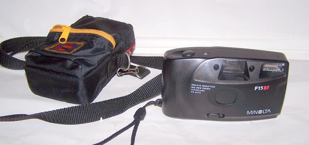 Minolta F15BF analoge Point & Shoot camera met tasje. Izgs., Audio, Tv en Foto, Fotocamera's Analoog, Ophalen of Verzenden, Zo goed als nieuw