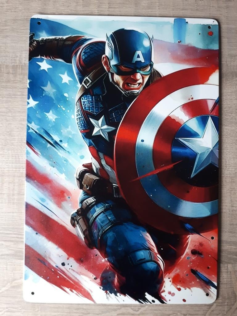 Captain America Marvel 20x30 cm Metalen Reclamebord, Ophalen of Verzenden, Nieuw, Reclamebord