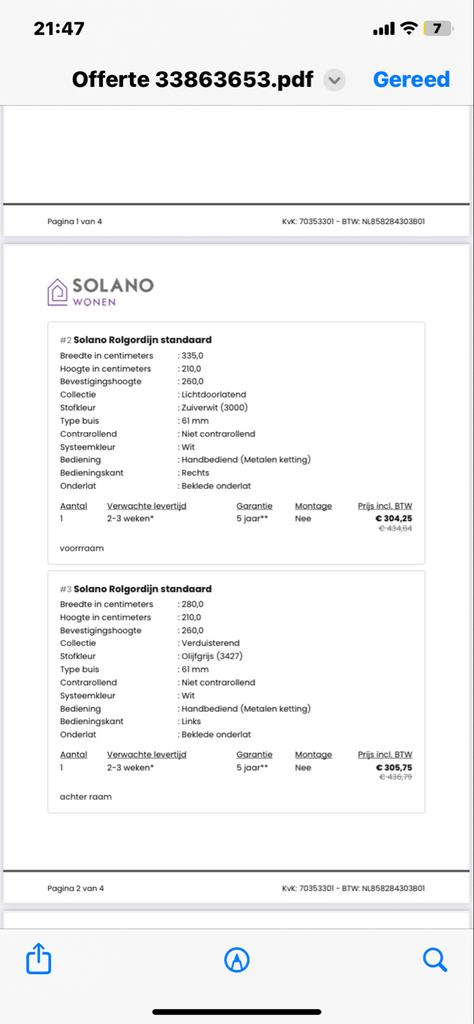Nieuwe Rolgordijnen Solano Sneeuwwit 335 cm breed, Ophalen, Nieuw, Wit, 200 cm of meer