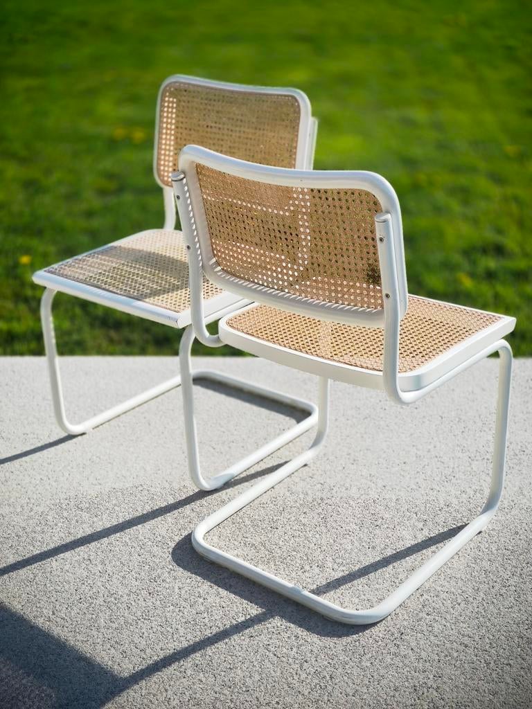 2x stoelen Marcel Breuer Cesca B32 White, Ophalen, Zo goed als nieuw, Wit, Twee