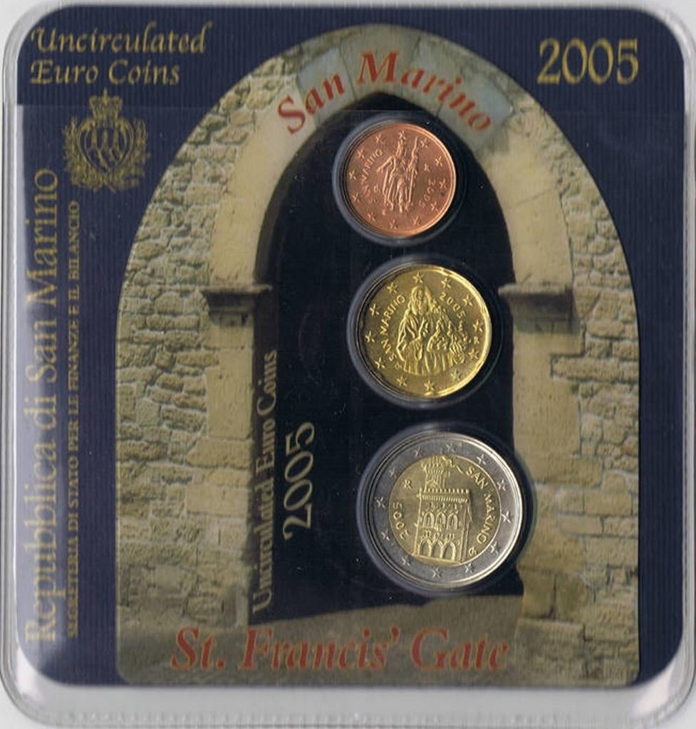 San Marino mini BU set 2005 met 2 en 20 cent en 2 euro, Postzegels en Munten, Munten | Europa | Euromunten, Ophalen of Verzenden