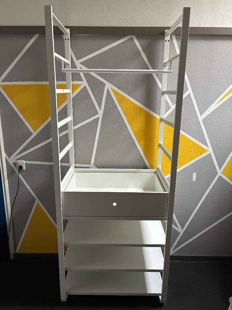 IKEA ELVARLI open kledingkast met lade en planken - wit, Ophalen, Zo goed als nieuw